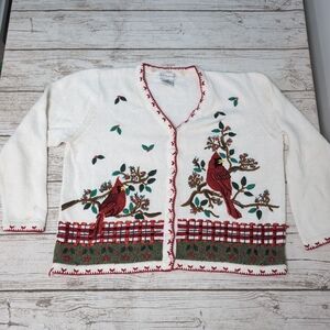 White Stag Embroidered And Beaded Cardinal Cardigan Size XL